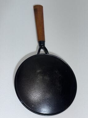 Vintage Creative Cookware 8" Cast Iron Crepe Maker Pan With Wood Handle